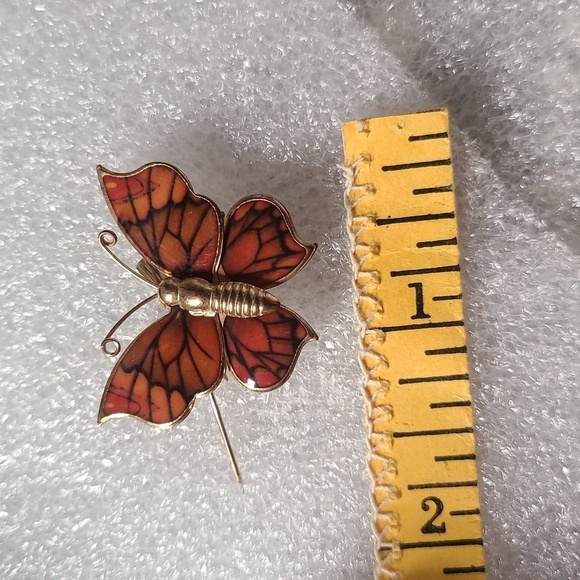 Vintage gold tone enamel orange black butterfly brooch pin / necklace pe… - Picture 16 of 17